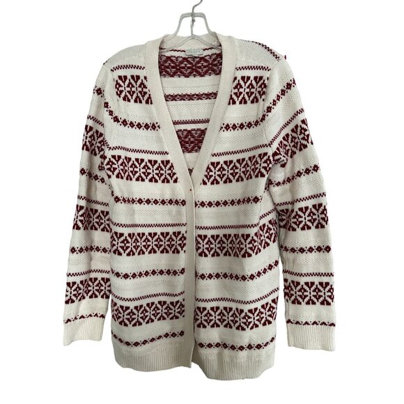 TALBOTS Knitted Cardigan Red White Nordic Geometric Design Size Med - Picture 1 of 12